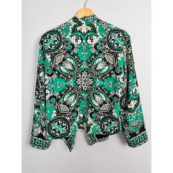 Chico's Women's M Blazer‎ Jacket Paisley Open Front Waterfall Art to Wear Career - Picture 3 of 9